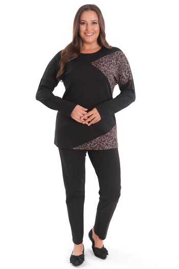 Metpoint Trend42Plus Plus Size Leopard Print Black Tunic