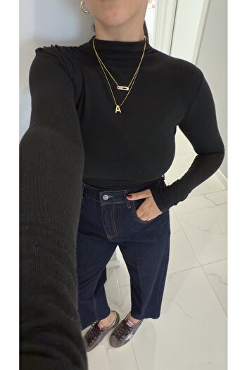 BİRCANÇİL Ugan Black Self-Collar Blouse