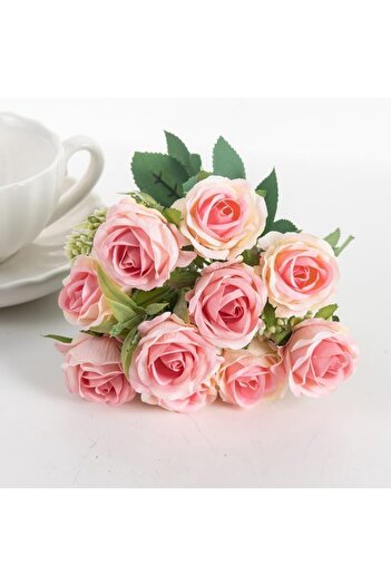 ALAYRA International ALAYRA Artificial Rose Bouquet with Eucalyptus Leaves – Pink Plastic Realistic Fake Flowers