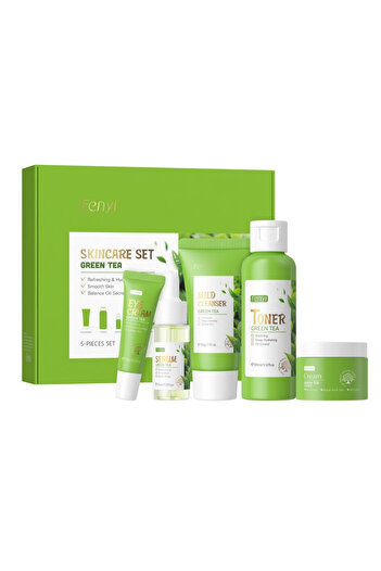 FENYI 5-Piece Facial Care Cosmetic Set with Green Tea Extract, Centella, Hyaluronic Acid, Vitamin 3