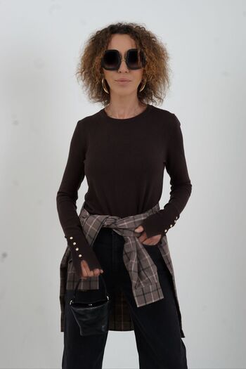 Zelish My Sister Dark Brown O-Neck Drop Sleeve Sweater