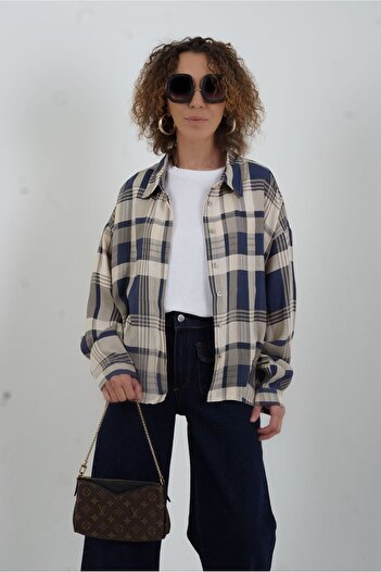Zelish My Sister Indigo Oversize Plaid Shirt