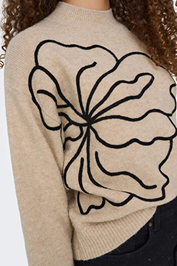 ONLY Women's Jdyjella Patterned Round Neck Wool Sweater 15344518 Beige