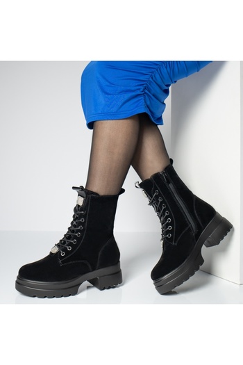BMoD Women's black suede boots with a zipper and rhinestones MOD12621