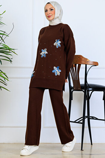 benguen Floral Knitwear Set S1006 Brown