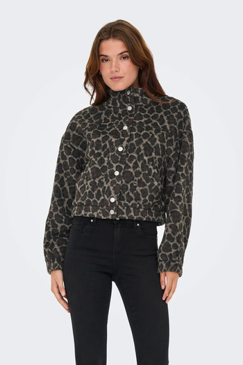 ONLY Women's Onlemılıa Leopard Patterned Stand Collar Coat 15349082 Brown