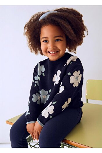 MAYORAL Girl's Jacquard Patterned Sweater Navy Blue 4303
