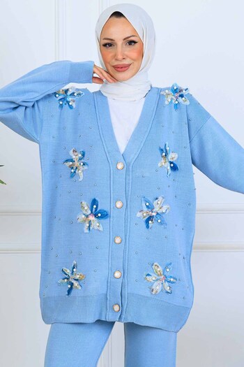 benguen Floral Knitwear Cardigan Set S1001 Blue