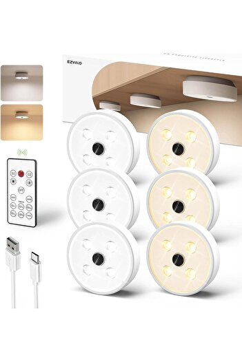 EZVALO Puck Lights with Remote, Rechargeable LED Puck Light Battery Powered, Wireless Puck Lights Co