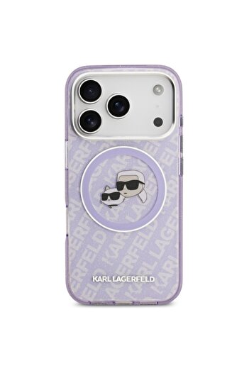 Karl Lagerfeld Case for iPhone 17 Pro, IML Glitter K&C Heads Logo MagSafe, Clear Mono Karl&Choupette