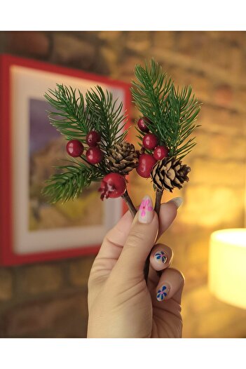 roco paper Kokina New Year's Flower, Artificial Pine Cone Cherry Cluster, New Year's Ornament, 13 cm - 12 Pieces