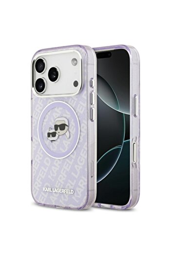 Karl Lagerfeld Case for iPhone 17 Pro, IML Glitter K&C Heads Logo MagSafe, Clear Mono Karl&Choupette