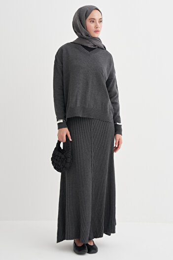carell Ribbed Knitwear Skirt Suit Anthracite