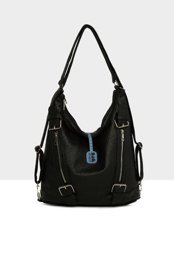 Bagmori Black Women's Soft Textured Belt Detailed Strap and Back Casual Bag M000008637