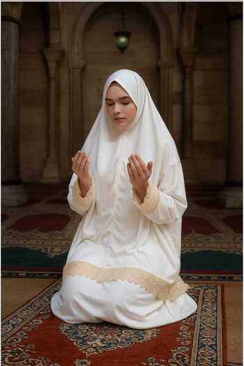 OBRNHOMEN Two-Piece Hijab Women's Practical Prayer Dress Hajj Umrah Suitable Double-Piece Practical Wear-Off
