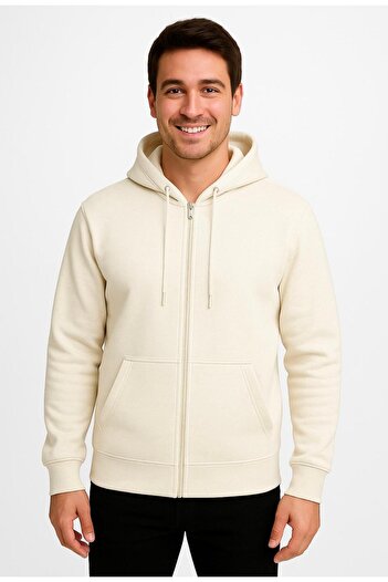 AXXEL Men's Cream Zippered Hooded Sweatshirt-W590