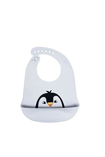 Sevi Bebe Patterned Silicone Bib Penguin Gray