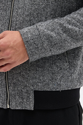 Frappoli Batista Men's Gray Short Cashmere Coat with Zipper Hem and Ribbed-Elasticated Hem