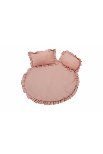 Somnart Waterproof Rug Set With Ruffle + 2 Cushions, Linen, Pink