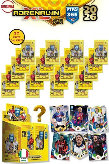 TOYFEST بطاقات بانيني أدينالين فيفا 365 - بطاقات لاعبي كرة القدم الرسمية لعام 2026 - 20 حزمة (120 بطاقة)