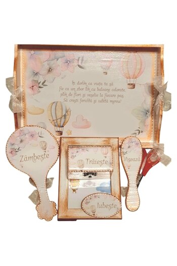 mixartstudiobym Set tray for cutting hair lock girls, balloon theme, vintage appearance, 6 hand-decorated pieces, Mi