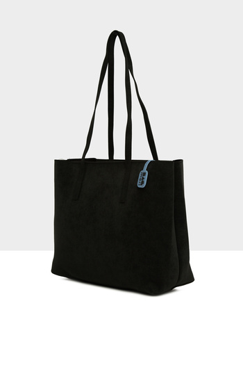 Bagmori Black Women's Thin Strap Zippered Nubuck Tote Bag M000008656