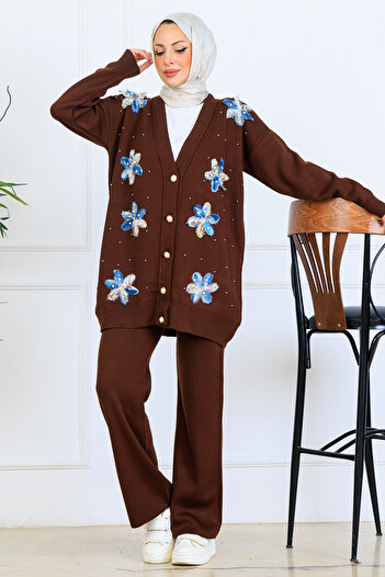 benguen Floral Knitwear Cardigan Set S1001 Brown