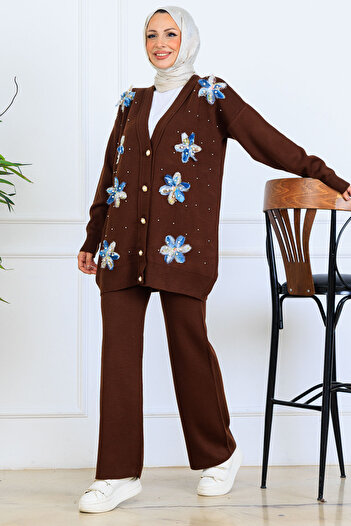 benguen Floral Knitwear Cardigan Set S1001 Brown