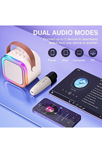 OEM Portable Karaoke Speaker with 2 Microphones, LED Lights, 10-12 Hours Battery Life, Pink
