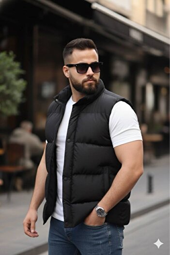 S&M CLOTHİNG New Season Men's Snap & Zipper Inflatable Vest