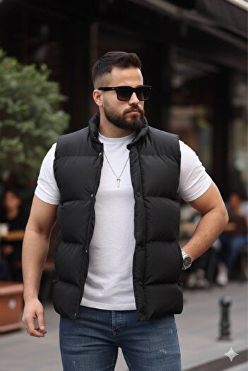 S&M CLOTHİNG New Season Men's Snap & Zipper Inflatable Vest