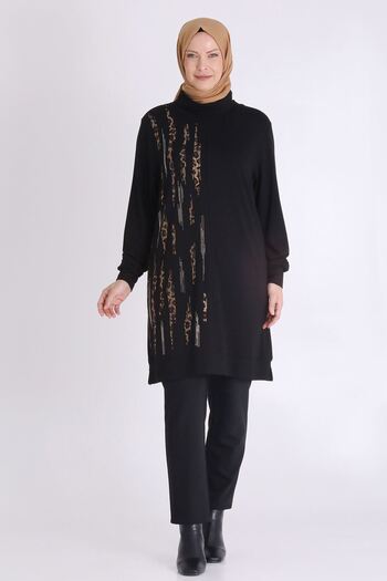 behrem Plus Size Hijab Mercerized Stone Tunic 20130 Black