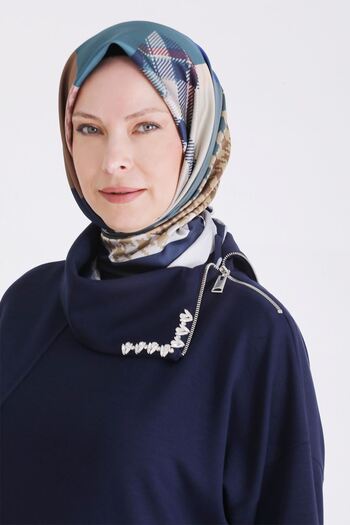 behrem Plus Size Hijab Collar Stone Tunic 2065 Navy Blue