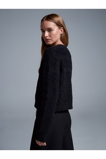 Dilvin 60990 Wool Blend Buttoned Knitwear Cardigan-Black
