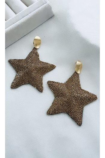 VNS Accessories Stone Detailed Big Star Earrings (8.5 cm)