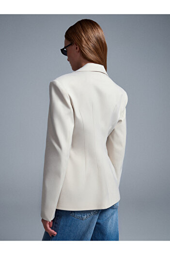 Dilvin 60774 Fitted Cut Padded Blazer-Ecru