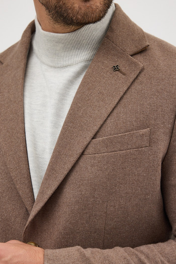 Frappoli Enrica Men's Mink Cashmere Fabric Half-Lined Mono Collar Sports Blazer Jacket with Pocket