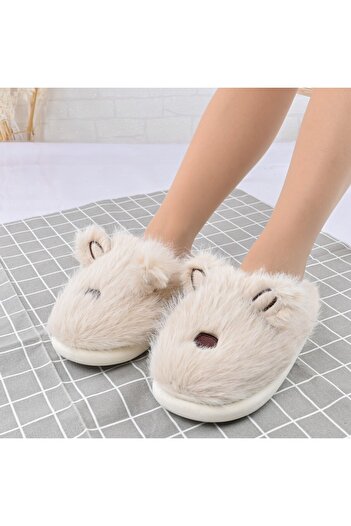 Tmall Fluffy slippers, with rabbit, furry, PD1069, beige