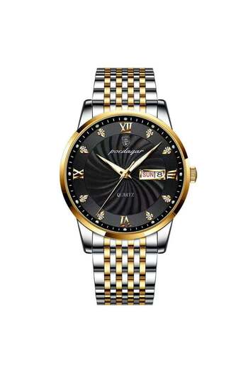 POEDAGAR Men's Watch Quartz Luminous Hands Steel Analog
