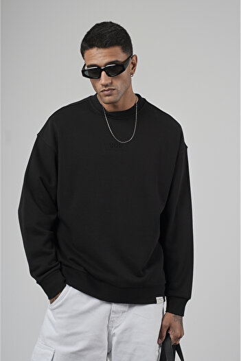 Butik Trend Biz Oversize Logo Detailed Crew Neck Men's Sweatshirt