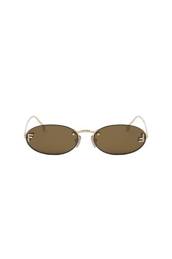 Fendi First Crystal FE 4075US 30J Oval Sunglasses, Gold Frame, Brown Lenses