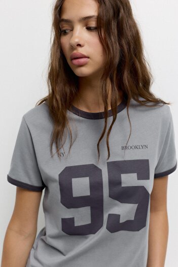 Pull & Bear Ribbed T-shirt with number