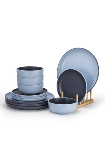 SHALLOW Nordic 12-Pc Dinner Set, Blue, 4 × 10.5” Plates, 4 × 7.5” Side Plates & 4 × 5.5” Deep Bowls
