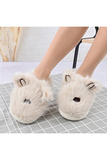 Tmall Fluffy slippers, with rabbit, furry, PD1069, beige