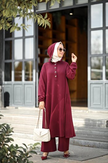 NS Moda Tesettür Duha Set Burgundy-Model 548