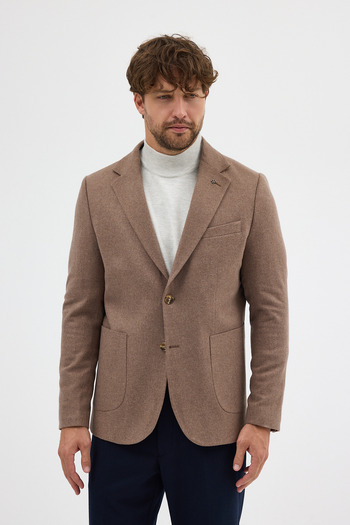Frappoli Enrica Men's Mink Cashmere Fabric Half-Lined Mono Collar Sports Blazer Jacket with Pocket