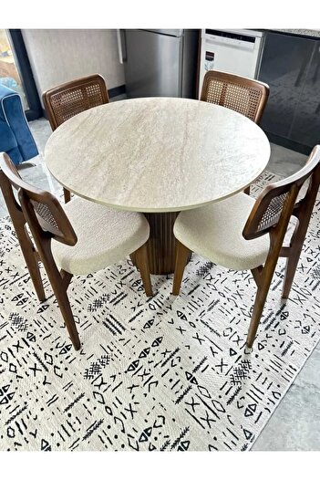 AZEL 4 Adet Ahşap Zion Hasırlı Sandalye, Mutfak ve Bahçe Sandalyesi Salon Hazeranlı Sandalye
