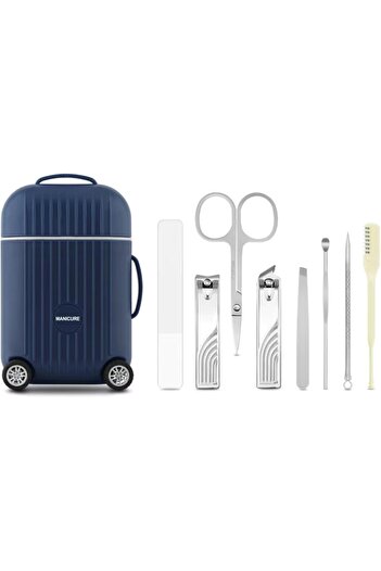 Twisoo Safe Manicure & Pedicure Kit – 8-Piece Nail Clipper Set with Mini 4-Wheel Travel Trolley, P