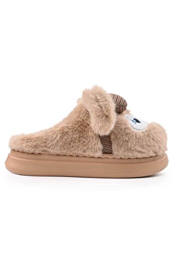 Tmall Fluffy slippers for women, with bow tie, Imblaniti, PD1058, Khaki