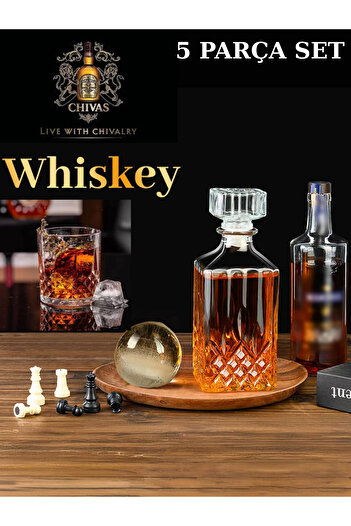 MADAME LUDA 5 Piece Whiskey-Cognac-Vodka Set - (4 Whisky Glasses + 1 Whisky-Cognac-Wine Carafes)